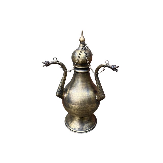 Brass Hand-Hammered Ewer With Triple Dragon Spouts For Sale - Image 8 of 9