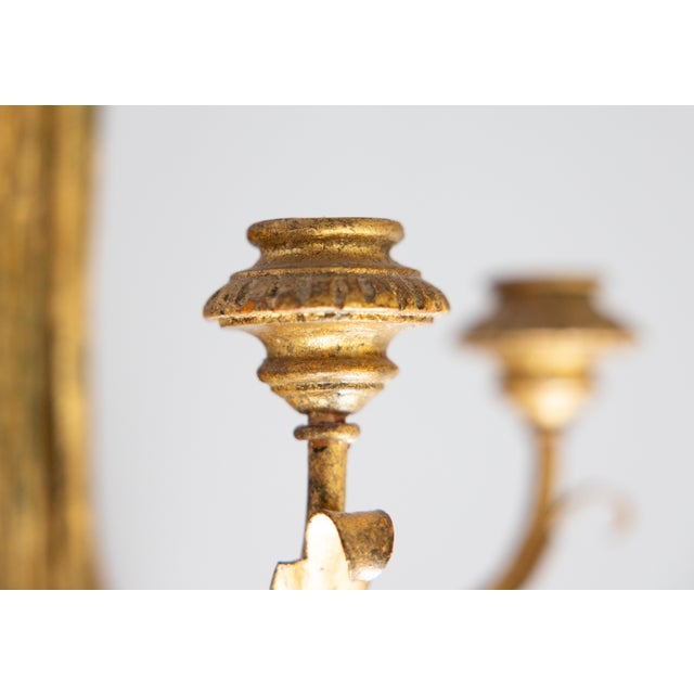 Vintage Italian Florentine Giltwood & Tole Tassel Candle Sconce For Sale In Houston - Image 6 of 8
