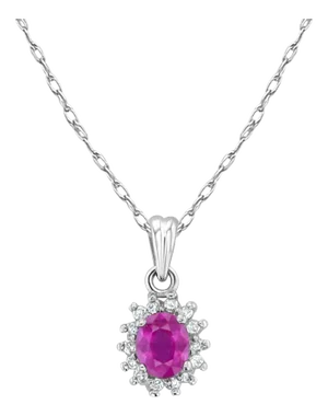 Oval Ruby Diamond Halo Necklace 14k White Gold 16"