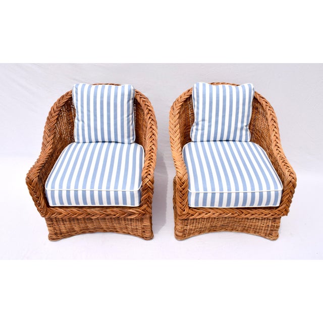 1980s 1980s Italian Wicker Works Braided Rattan Seating Set, 3 Pieces For Sale - Image 5 of 11