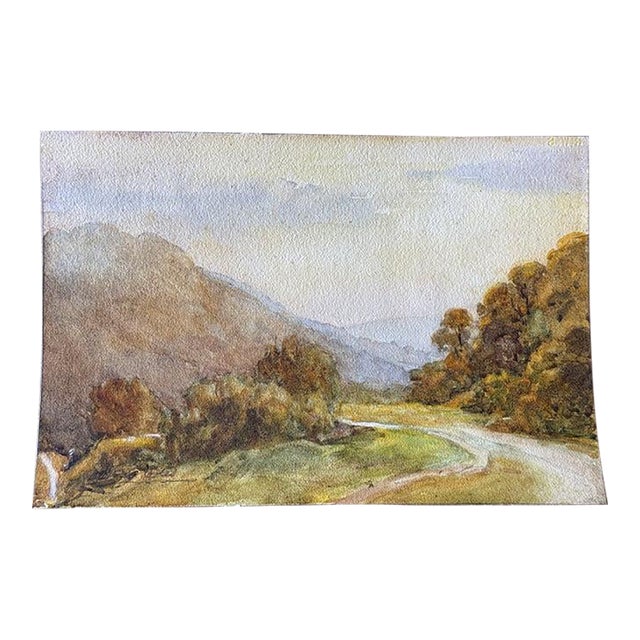 19th Century Antique Original English Watercolor Painting, Country Road For Sale