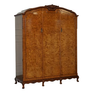 Victorian Queen Anne Burr Walnut Wardrobe For Sale