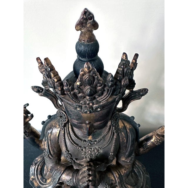 Large Gilt Bronze Statue of Bodhisattva Avalokiteshvara with Four Arms For Sale - Image 10 of 18
