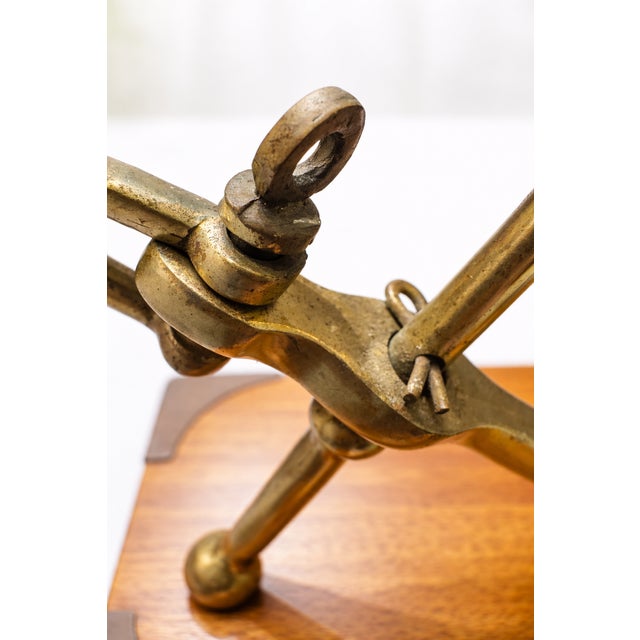 Vintage Mid-Century Brass Anchor Sculpture on Campaign Wooden Base, 1960s For Sale - Image 6 of 8