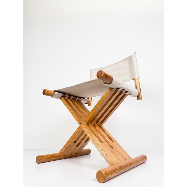 Mid-Century Modern Italian Folding Chair in Beechwood and Raw Cotton Canvas, 1970s For Sale - Image 12 of 18