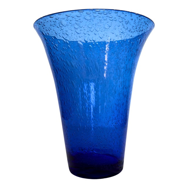 Large Mid-Century Modern French Hand-Blown Cobalt Blue Bubble Glass Vase from Biot, 1960s For Sale