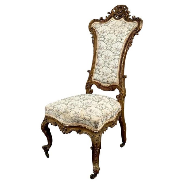 Antique Rococo Revival French Giltwood Armchair with Floral Upholstery For Sale - Image 10 of 11