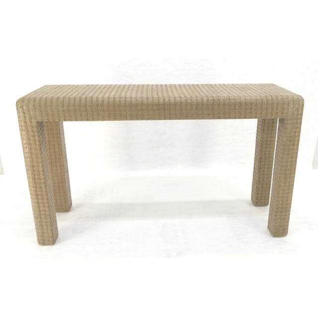 lacquered Grass Cloth Mid Century c1970s Console Sofa Table MINT For Sale - Image 6 of 13