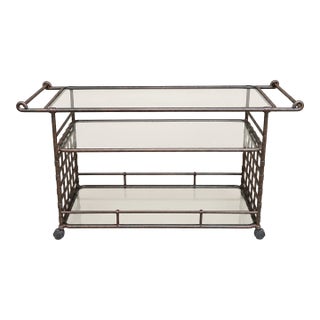 Vintage Florentine Serving Cart With Glass Shelves Attributed to Brown Jordan For Sale