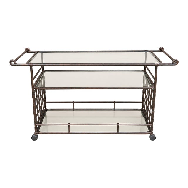 Vintage Florentine Serving Cart With Glass Shelves Attributed to Brown Jordan For Sale