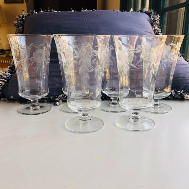 Vintage Clear Floral Etched Juice Glasses S/6 | Chairish