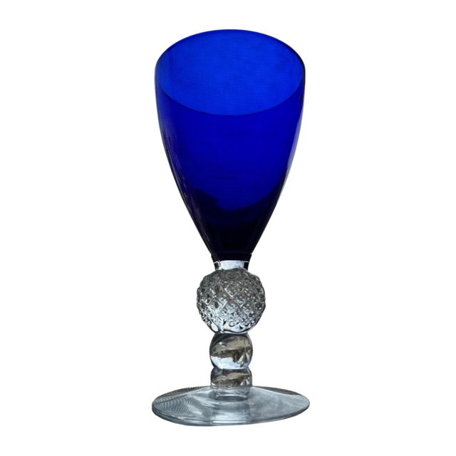 Mid-Century Modern Vintage Morgantown Glass Ritz Blue Cobalt Golf Ball Tumbler, Wine Glass, Water Goblet, Goblet Stems - Set of 4 For Sale - Image 3 of 5