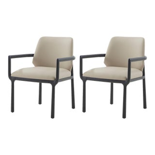 Black Art Deco Style Leather Dining Armchairs- a Pair For Sale