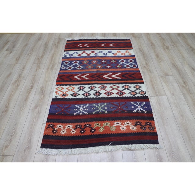 1980s Southwestern Burgundy Striped Kilim For Sale - Image 13 of 13