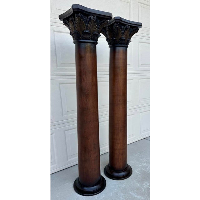 Pair of Custom Vintage Wooden Corinthian Column Pedestals With Capitals For Sale In San Diego - Image 6 of 18