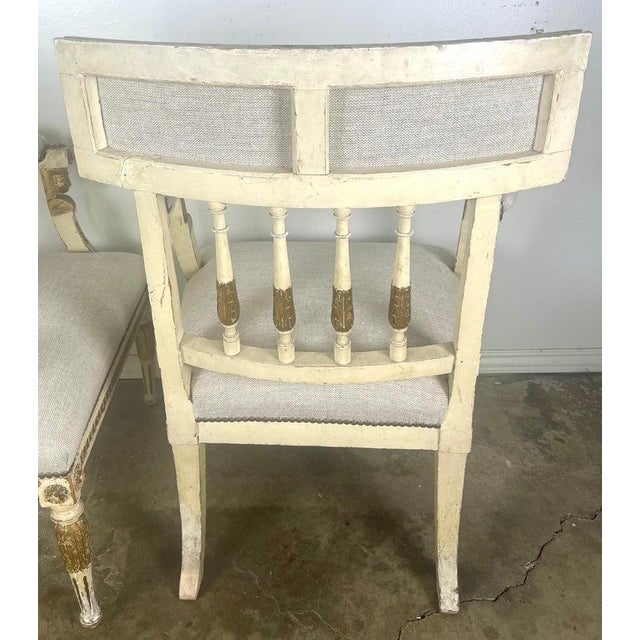 Pair of Italian Neoclassical Style Painted & Parcel Gilt Armchairs C. 1900's For Sale - Image 10 of 15