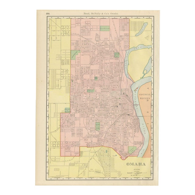 Antique Map of Omaha with Union Stock Yards from Rand McNally, 1899 For Sale