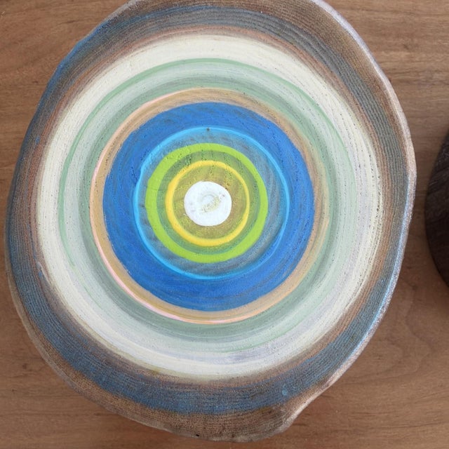 Tracy Melton Hand Painted Tree Wood Art Blocks Signed Folk Art Set of 2 For Sale - Image 4 of 10