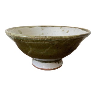 Mid 20th Century Drip Glaze Studio Pottery Bowl White/Green For Sale