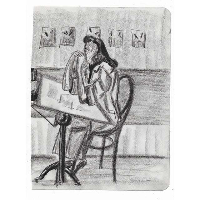 1950s MCM drawing by artist Virginia L. Spencer. Signed lower right, from a sketchbook of San Francisco subjects by Spencer.