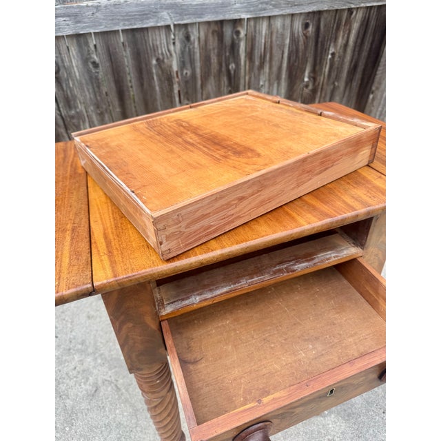 Antique Flame Mahogany Drop-Leaf Work Table With Rope Twist Legs, C. 1840-1860 For Sale - Image 9 of 11