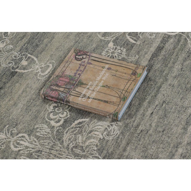 Rug & Kilim’s Block Print Rug With Gray Floral Vases and Vine Border For Sale - Image 10 of 10