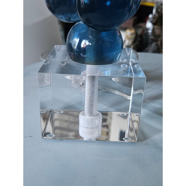 Pair of Swank Lighting Blue Resin Lamps by Silivano Pantani 1966 For Sale In Miami - Image 6 of 12