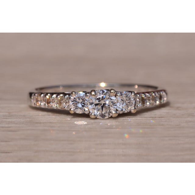 Contemporary The Stars Road: Justin Ashley Signed White Gold Three Diamond Ring For Sale - Image 3 of 10