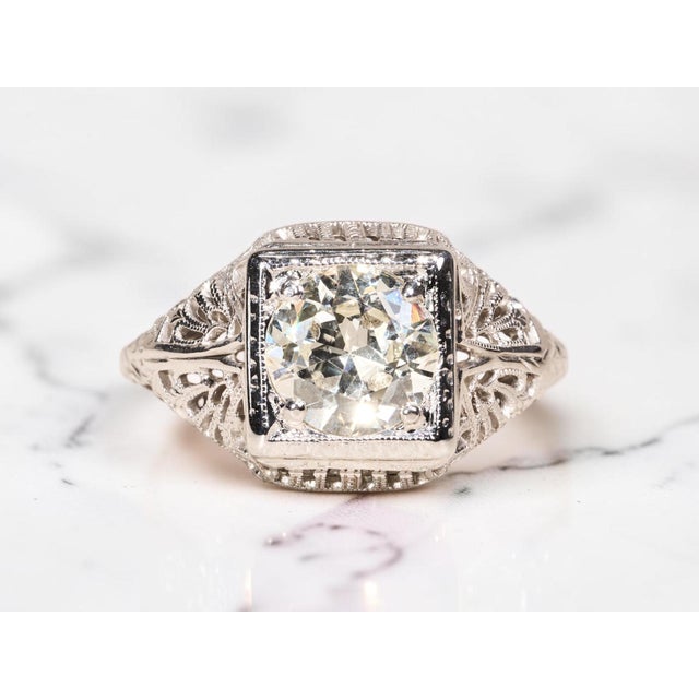 The Rebecca: Ladies 18 Karat White Gold Filigree engagement ring set with 1.30 Carat European Cut Diamond For Sale - Image 13 of 13