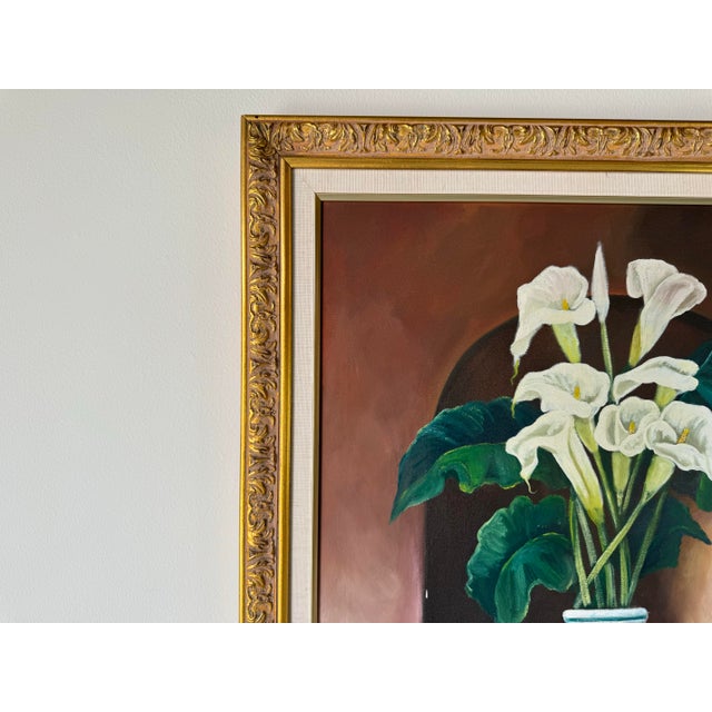 Wood Domingo Russo Still Life With Calla Lily - Oil on Canvas Painting, Framed For Sale - Image 7 of 12