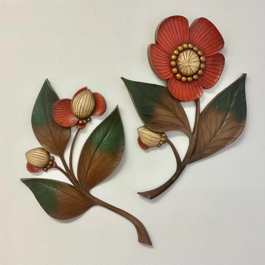 Vintage Syroco Flower Wall Hangings Set Of 4 MCM Mid Century