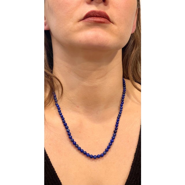 Certified Vintage Lapis Lazuli Single Strand Necklace 14 Kt Yellow Hook Clasp For Sale - Image 18 of 18