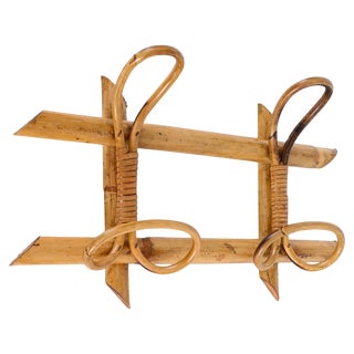 Mid-Century French Riviera Coat Rack in Rattan, Wicker and Bamboo, Italy, 1960s For Sale