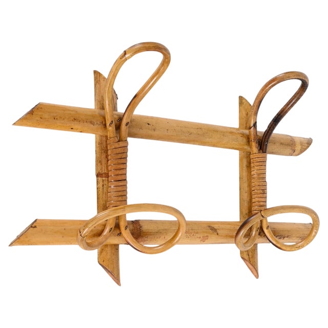 Mid-Century French Riviera Coat Rack in Rattan, Wicker and Bamboo, Italy, 1960s For Sale