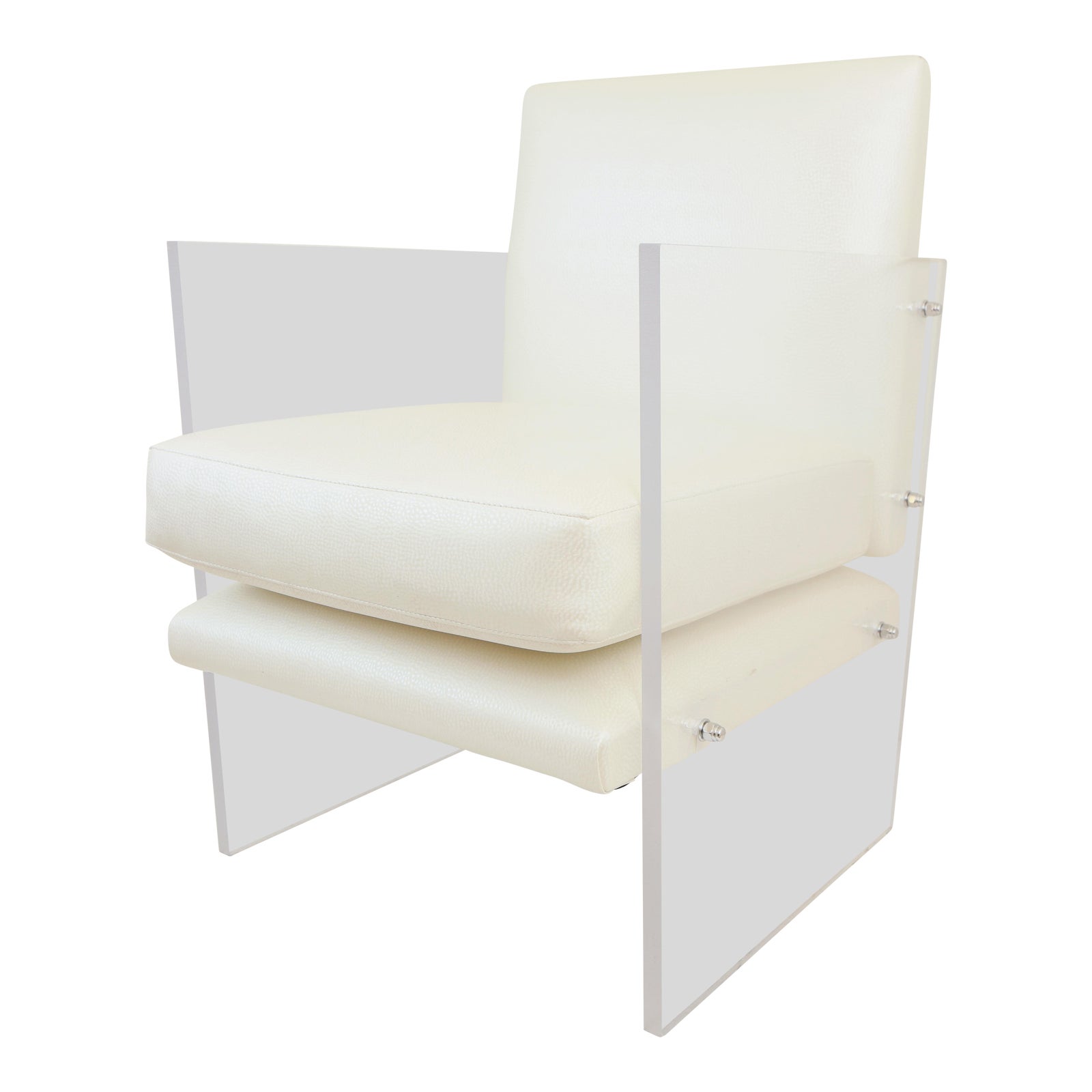 Vintage Mid Century Modern Clear Lucite & White Upholstered Arm Chair