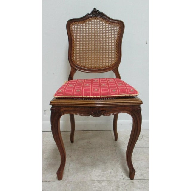 1920s Antique Quality French Country Carved Cane Vanity Armchair Petite For Sale - Image 5 of 11
