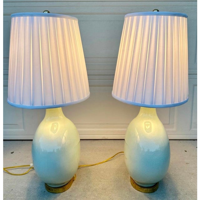 Mid 20th Century F. Schumacher & Co. Large Celadon Green Porcelain Table Lamps - a Pair For Sale - Image 15 of 18