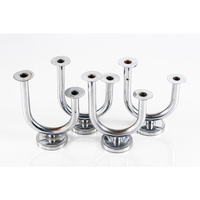 Art Deco Taurex Chrome Candlestick Holders by Walter Von Nessen for Chase For Sale In Detroit - Image 6 of 16