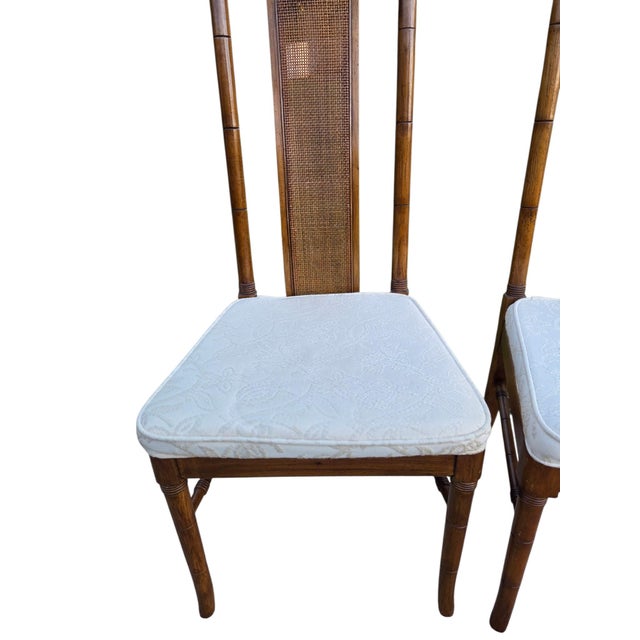 Wood Thomasville Vintage Faux Bamboo Cane High Back Dining Chairs Regency Pair For Sale - Image 7 of 16