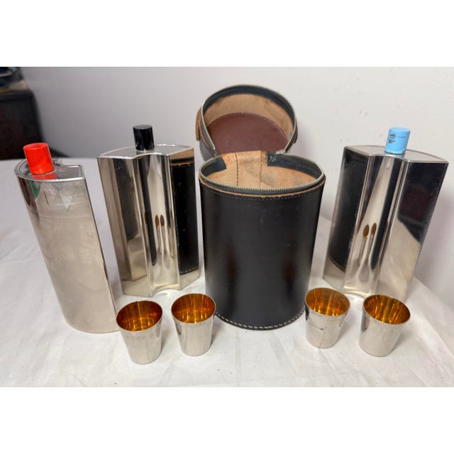 Vintage German Ahs Chrome Art Deco 3 Flask Travel Shot Bar Mid Century Modern - 8 pcs For Sale - Image 10 of 10