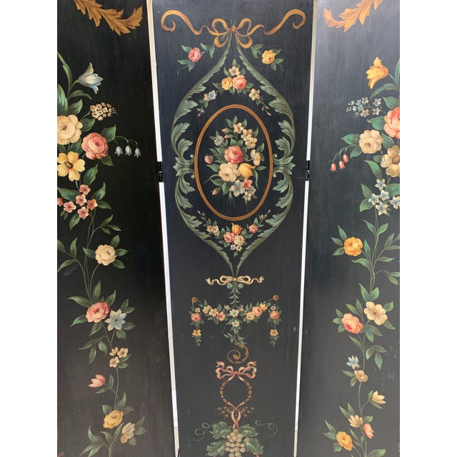 Vintage French Hand Painted Black Floral Wood Screen Chairish