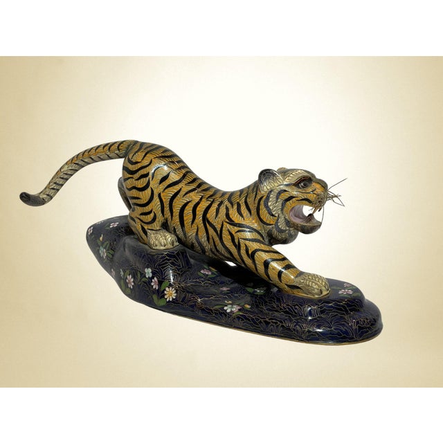 A stunning vintage Chinese Cloisonne Tiger sculpture.