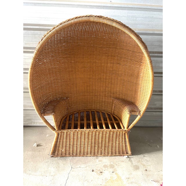An unusual woven willow and rattan settee by McGuire Furniture (though there is no label). This piece was purchased new...
