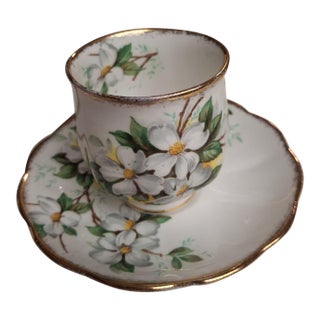 Vintage Royal Albert "White Dogwood" Fine Bone China Teacup and Saucer Set For Sale