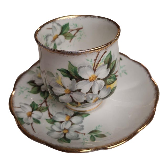 Vintage Royal Albert "White Dogwood" Fine Bone China Teacup and Saucer Set For Sale