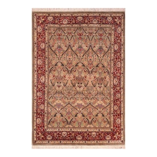 Shabby Chic Floral 1990's Pak-Persian Green/Red Wool Rug - 6'0'' X 9'0'' For Sale