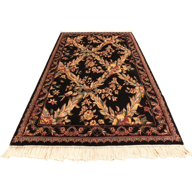 1990s Shabby Chic 1990's Trellis Abusson Pak-Persian Black/Gold Wool Rug - 3'0'' X 4'11'' For Sale - Image 5 of 9