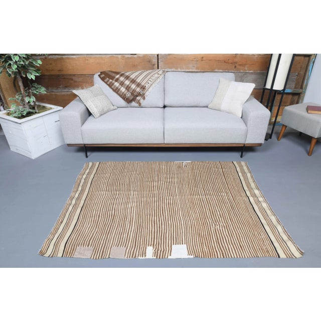 Tribal Vintage Turkish Hand-Knotted Wool Cotton Beige Kilim Area Rug For Sale - Image 3 of 11