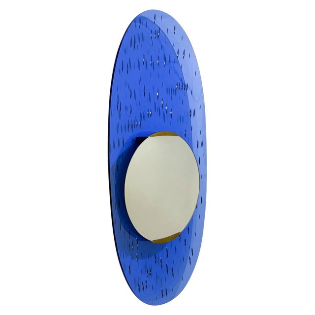 Blue Blue Glass Mirror attributed to Ettore Sottsass for Santambrogio & De Berti, Italy, 1950s For Sale - Image 8 of 8