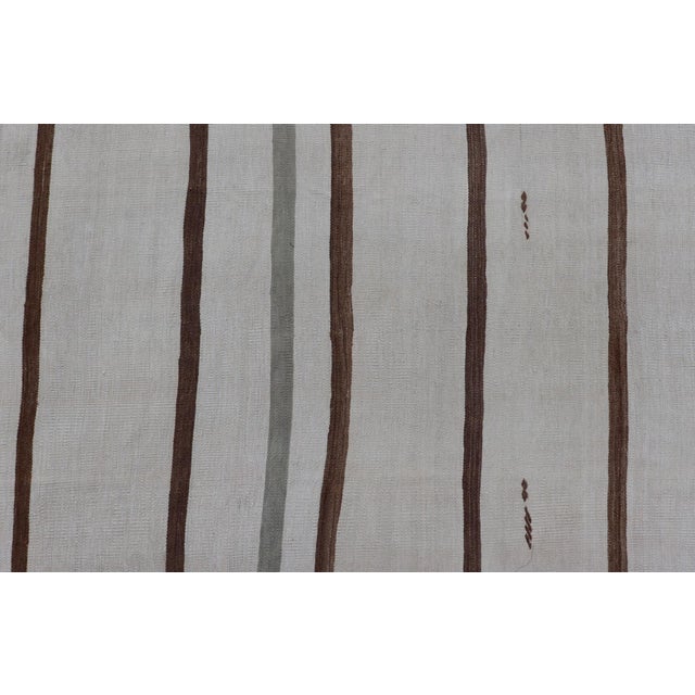Large Turkish Vintage Flat-Weave in Light Brown and Cream With Stripe Design For Sale - Image 9 of 13